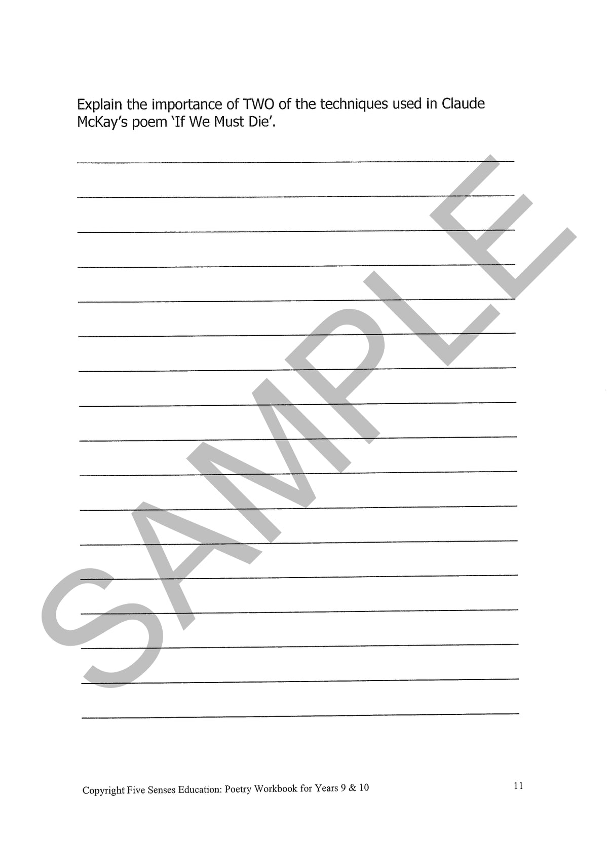 Poetry Workbook for Years 9 & 10
