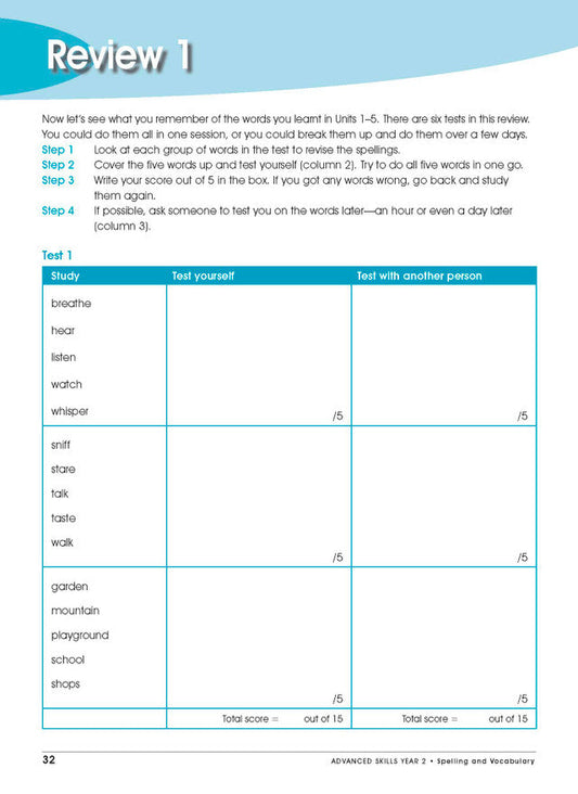 Excel Advanced Skills - Spelling and Vocabulary Workbook Year 2 Ada's Book