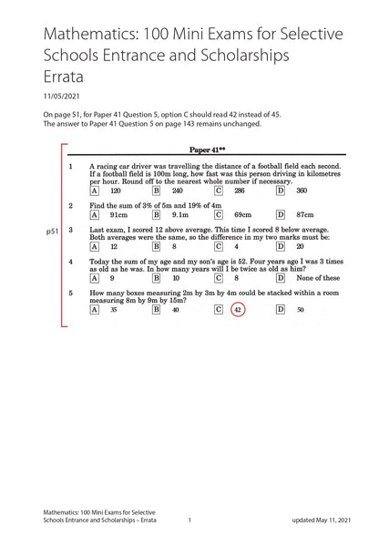 Mathematics: 100 Mini Exams for Selective Schools Entrance and Scholarships Year 5-8