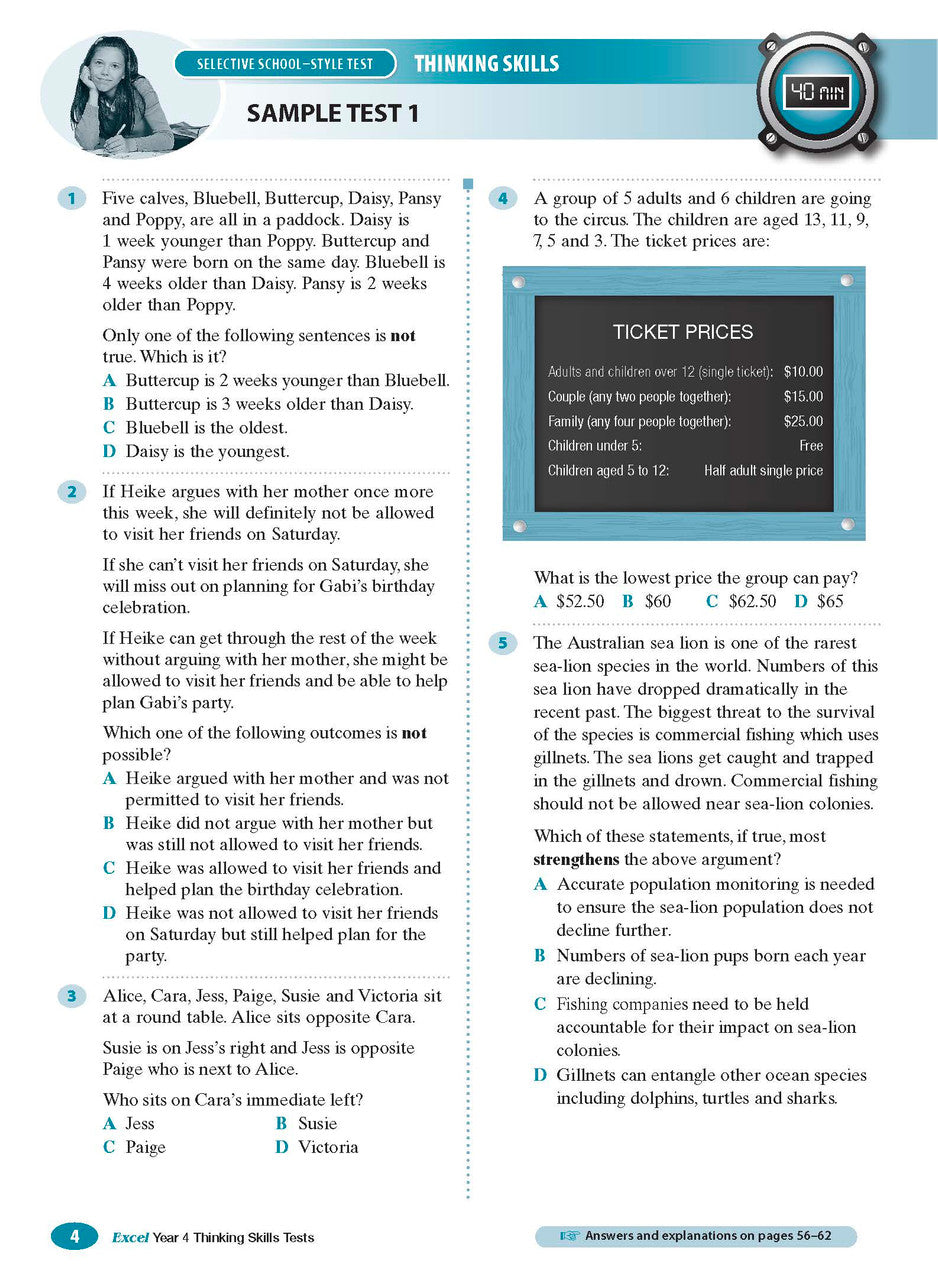 Excel Selective Schools Thinking Skills Tests Years 5-6