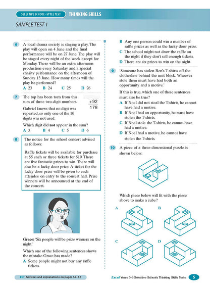 Excel Selective Schools Thinking Skills Tests Years 5-6