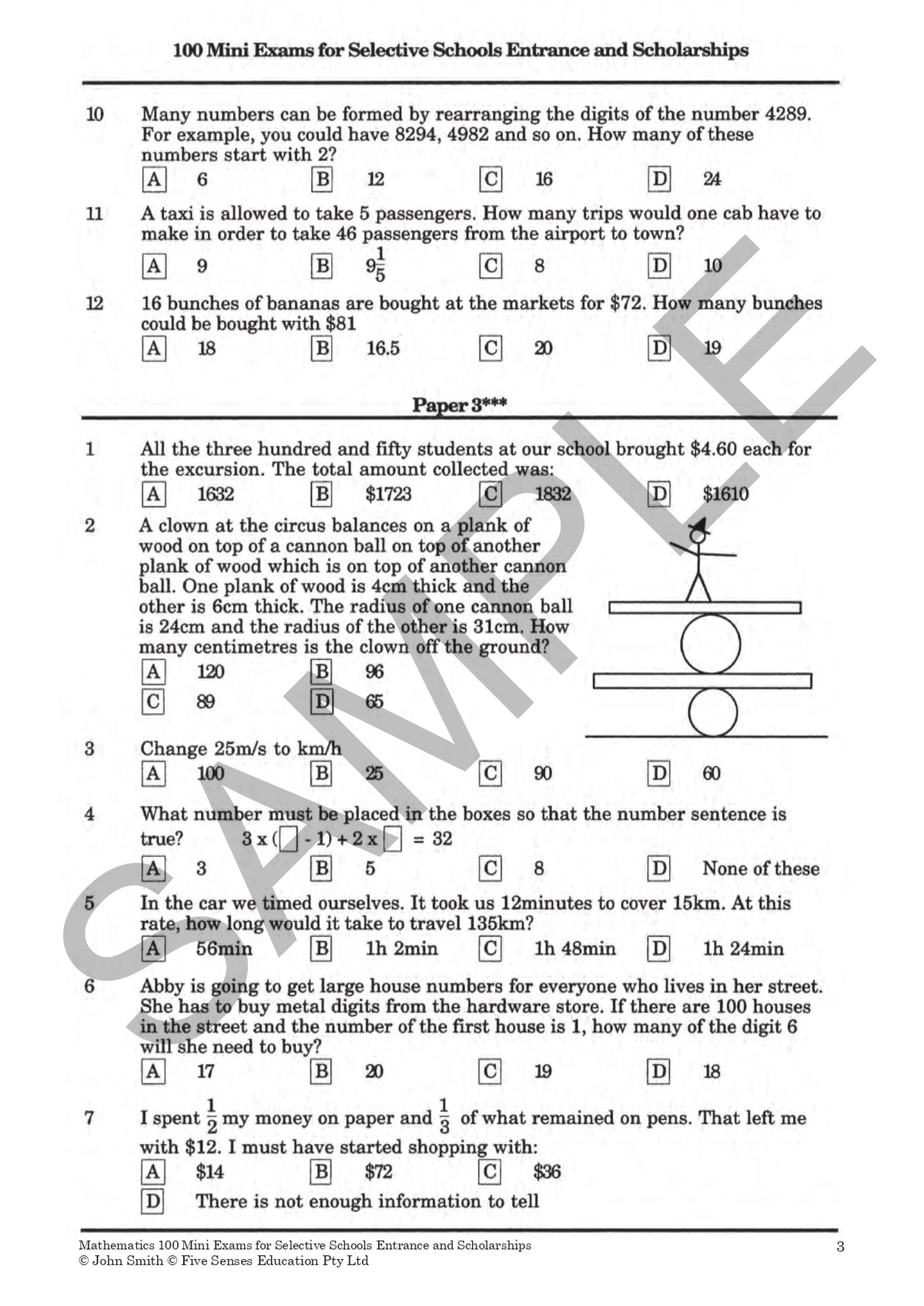 Mathematics: 100 Mini Exams for Selective Schools Entrance and Scholarships Year 5-8
