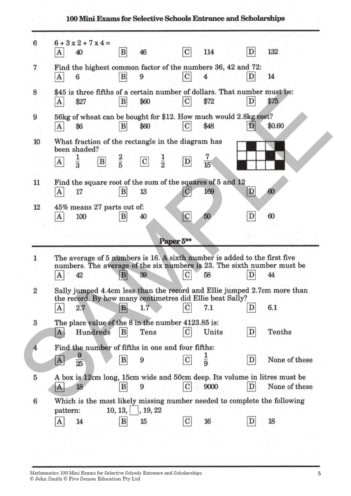 Mathematics: 100 Mini Exams for Selective Schools Entrance and Scholarships Year 5-8