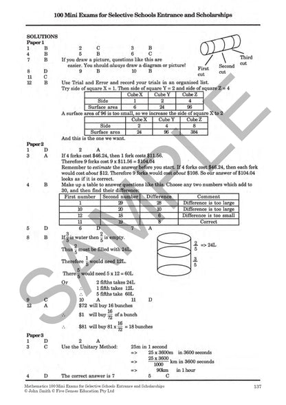 Mathematics: 100 Mini Exams for Selective Schools Entrance and Scholarships Year 5-8
