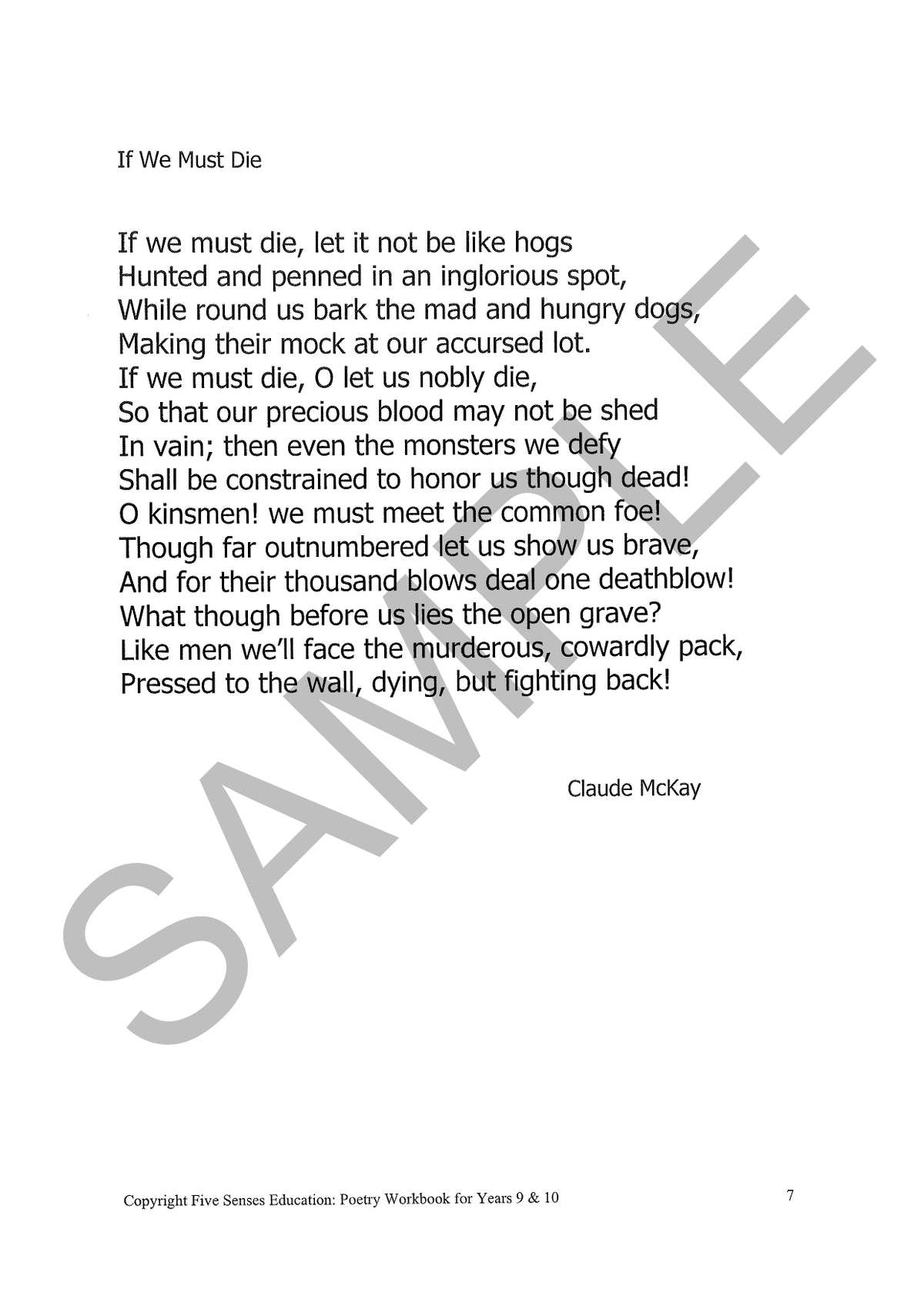 Poetry Workbook for Years 9 & 10