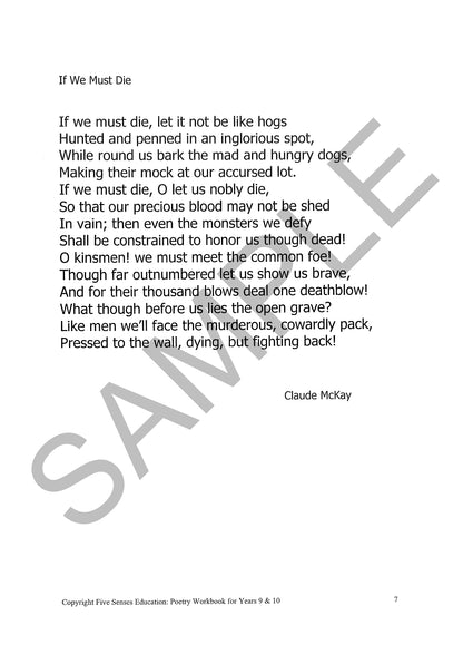 Poetry Workbook for Years 9 & 10