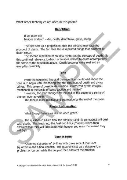 Poetry Workbook for Years 9 & 10