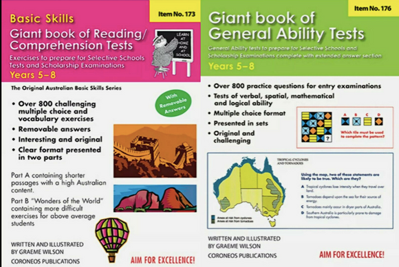 Basic Skills Giant Book of Reading & GA Tests Years 5 to 8 (2 books) Scholarship Ada's Book