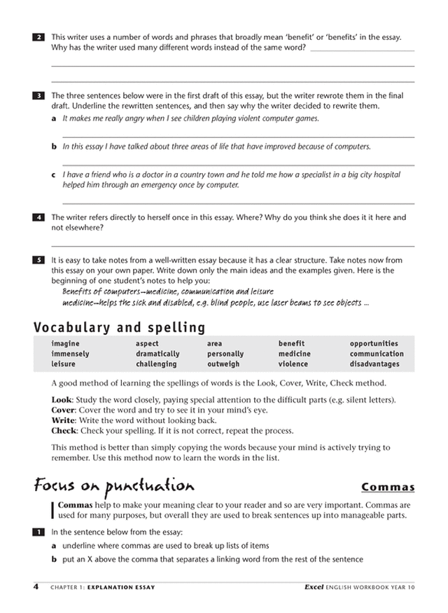 Excel Essential Skills - English Workbook Year 10 Ada's Book