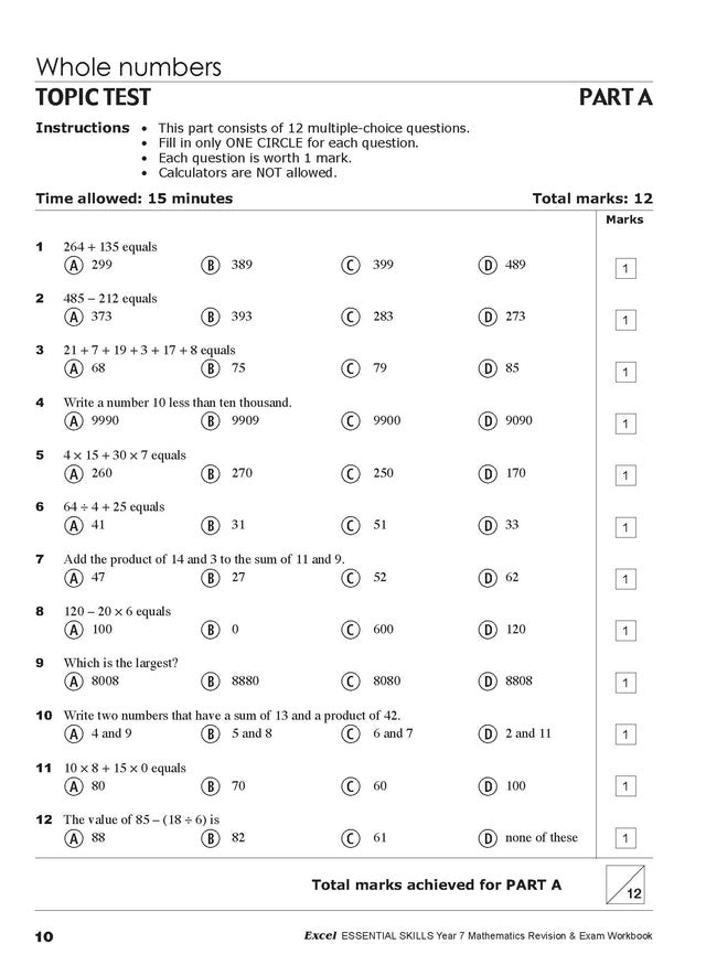 Excel Essential Skills - Mathematics Revision & Exam Workbook Year 7 Ada's Book