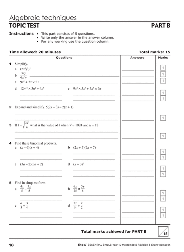 Excel Essential Skills - Mathematics Revision and Exam Workbook Year 10 Ada's Book