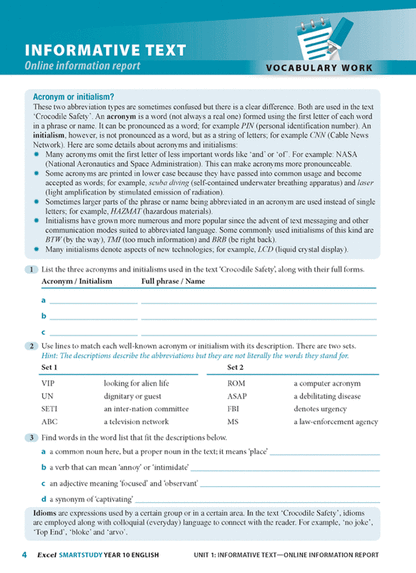 Excel SmartStudy - English Year 10 Ada's Book