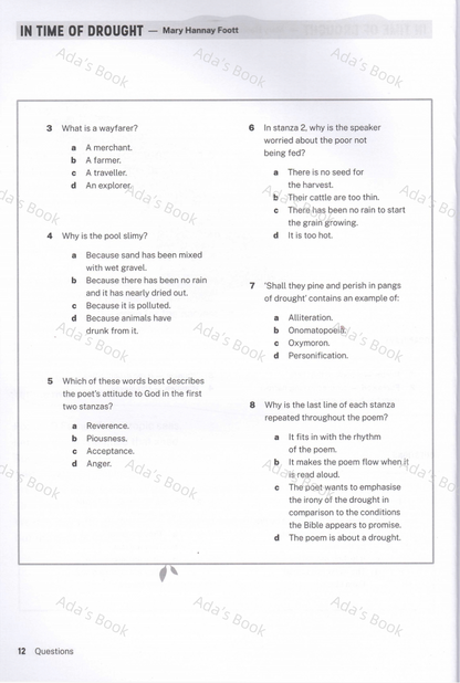 Multiple Choice Understanding Australian Poetry-Scholarship/Selective school/ICAS