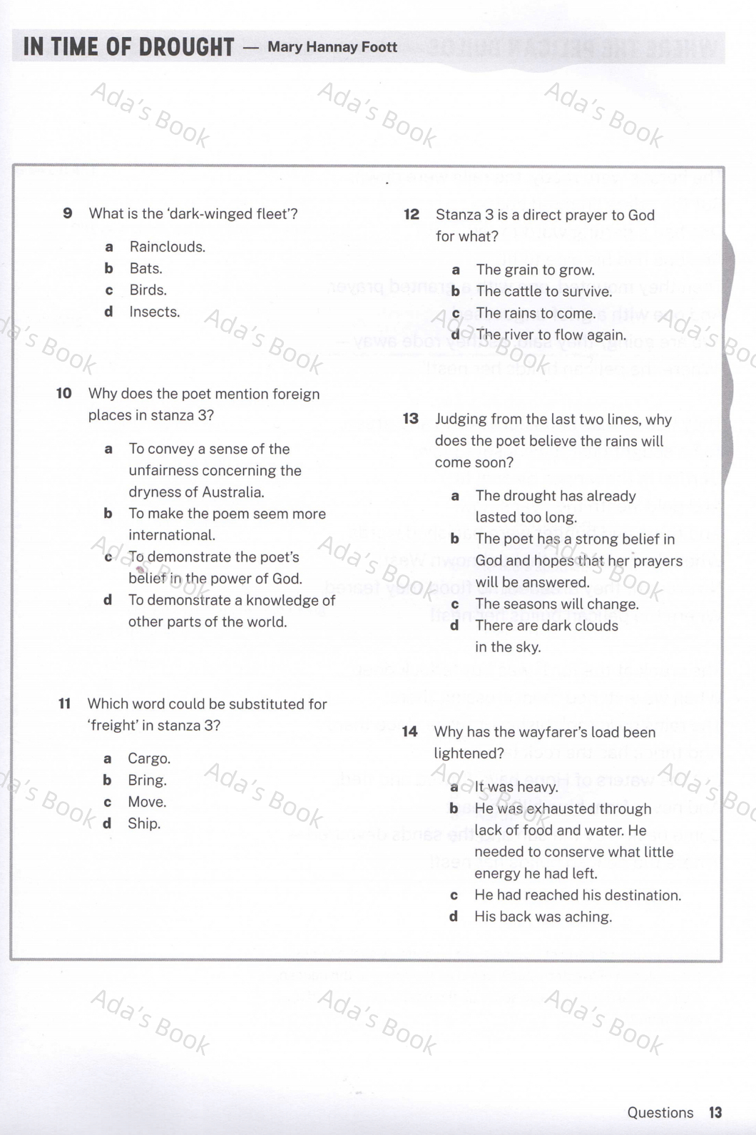 Multiple Choice Understanding Australian Poetry-Scholarship/Selective school/ICAS