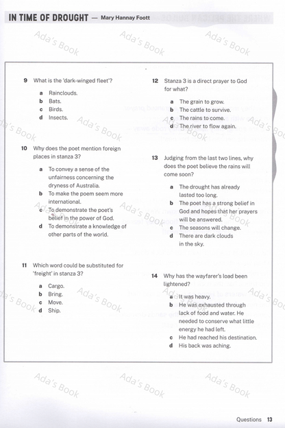 Multiple Choice Understanding Australian Poetry-Scholarship/Selective school/ICAS