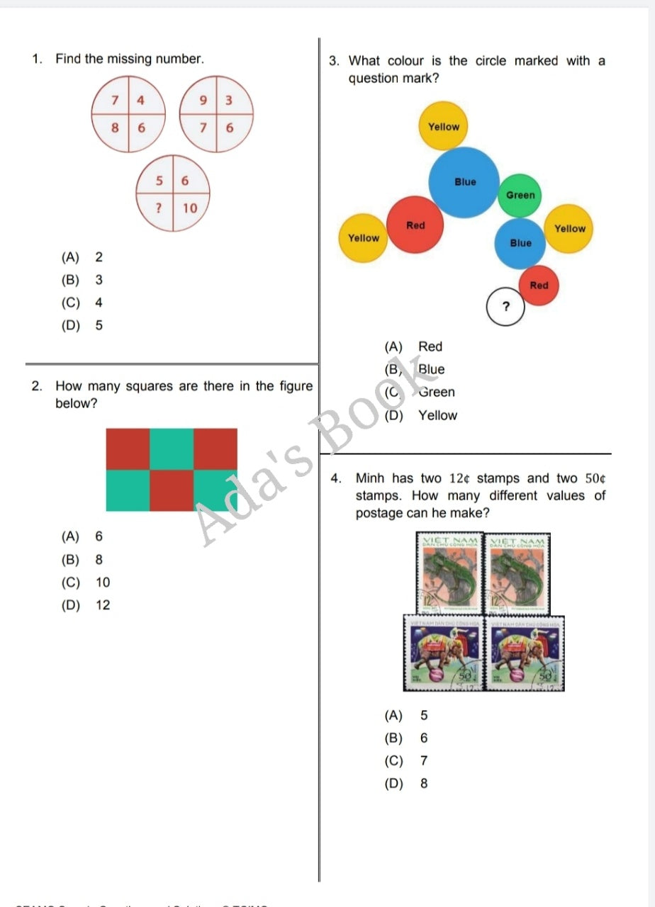 SEAMO Past Competitions 2021 Edition Paper A(7-8 Years old)-Olympiad paper